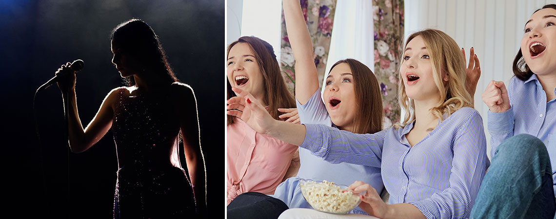 tjejer tittar på eurovision song contest i soffan