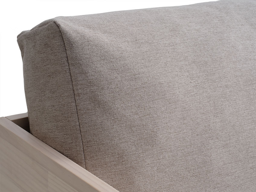 The SOLLERUP daybed comes with back cushions in soft beige Soft beige cushion on Japandi solid pine day bed