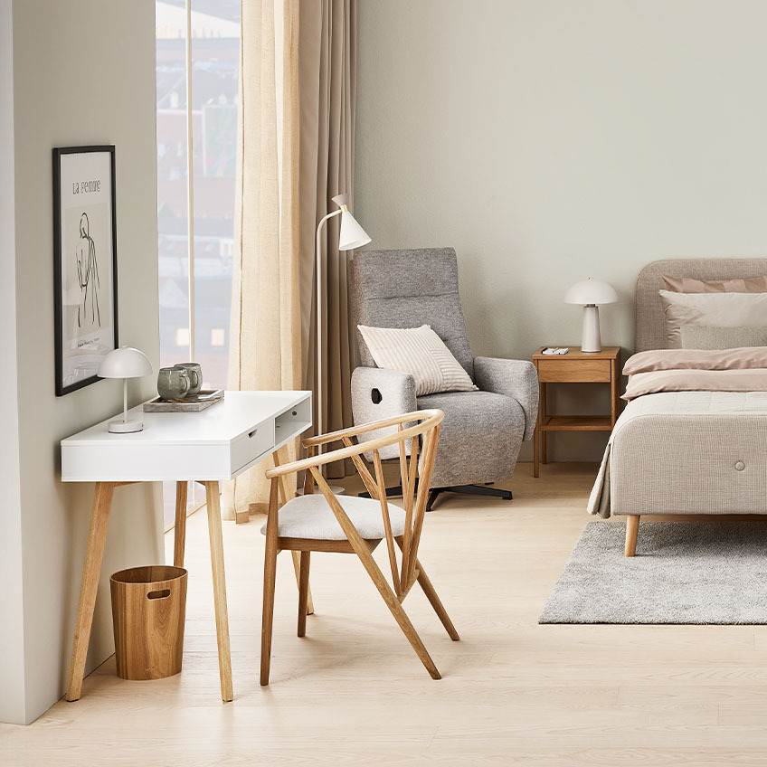 ARNBORG oak chair with TAMHOLT desk Solid oak chair used at desk in bedroom