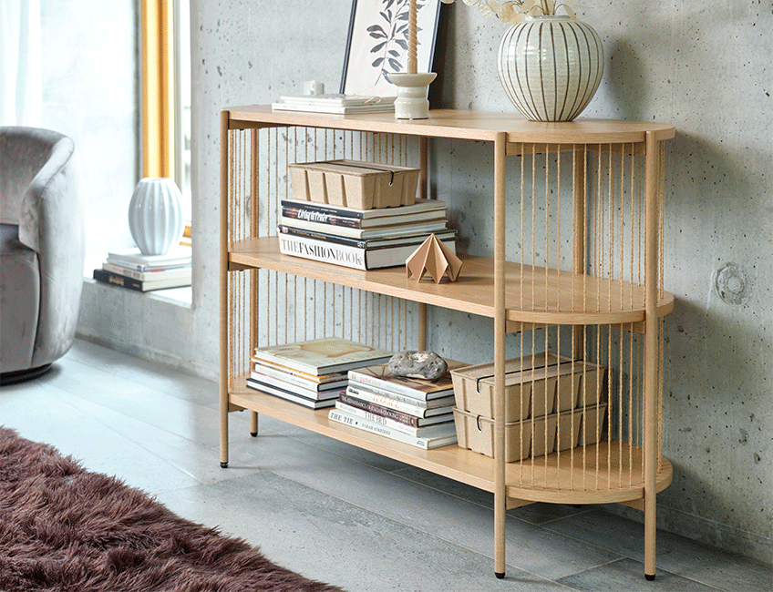 Open sideboard with shelves in a living room