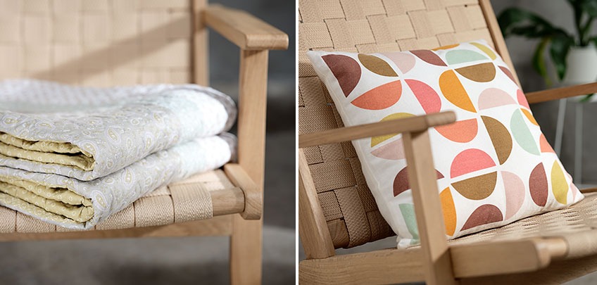 Armchair with MAIGULL throw and TUSENFRYD cushion Armchair with throw and cushion in bright colours