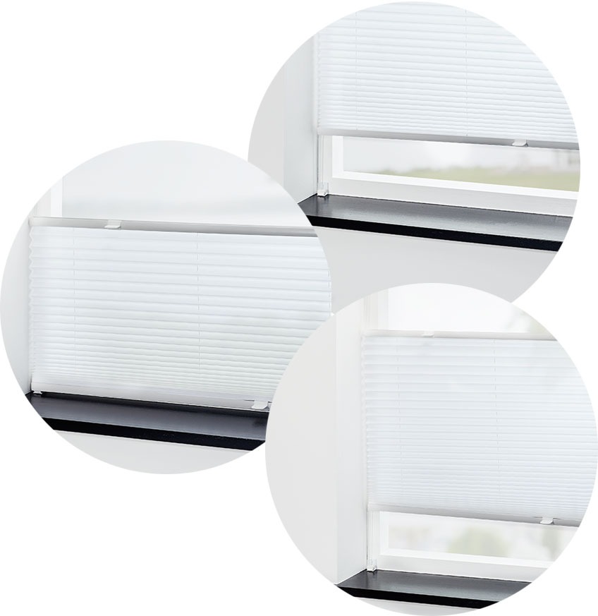Pleated blinds in three different positions